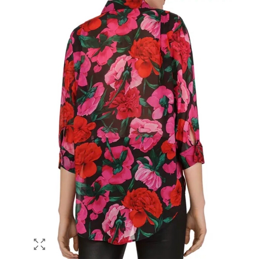 The Kooples silk Blouse Womens Size S Multicolor Floral Oversized Button Front - Picture 2 of 3